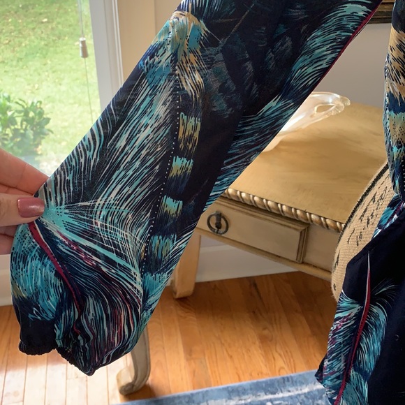 Fall feather print long sleeve blue romper S 4 6 - Picture 3 of 8